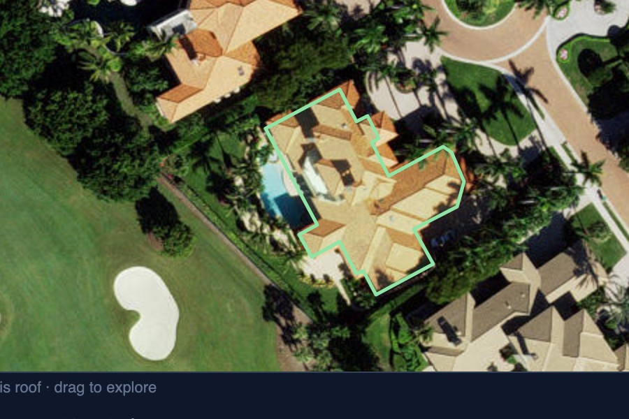 real aerial of this roof with the measured footprint outline